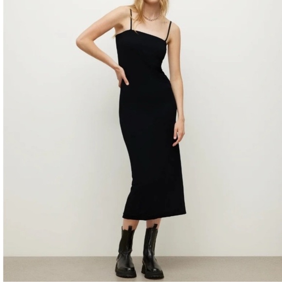 All Saints Charlie Black Midi Slip Dress stretch sleeveless removable straps 10 - Picture 1 of 11